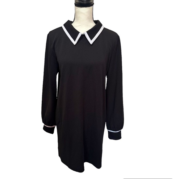 Zara Basic collared  Black/White long sleeve Dress L - Picture 1 of 12